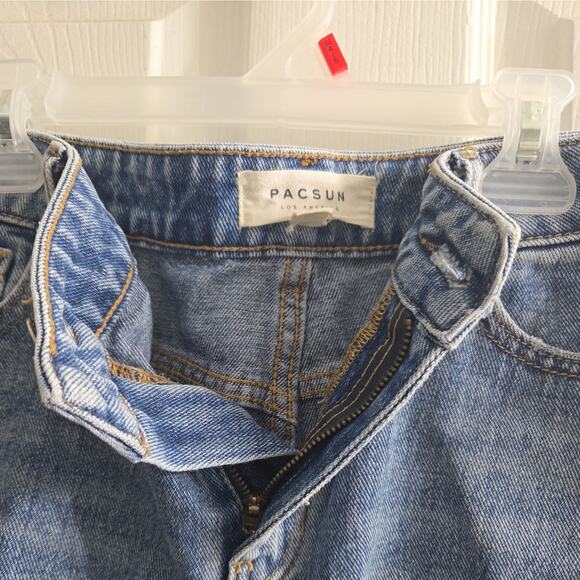 Pacsun Los Angeles Denim Mini Skirt Jean Cut Button Zip Distressed Waist 25 - Picture 7 of 8